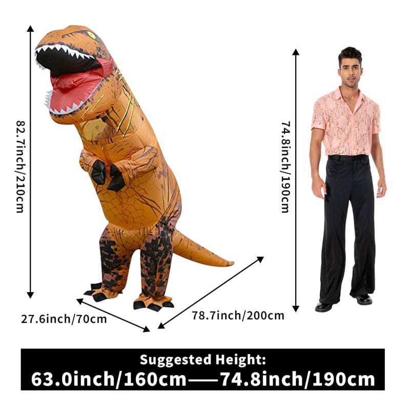 Qshine Adults T-Rex Inflatable Costume Fancy Dinosaur Suit Blow up Stegosaurus Jumpsuit Halloween Cosplay Costume - Image 4